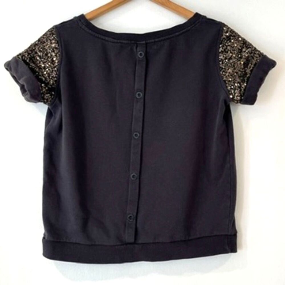 Maison Scotch & Soda Black Sweatshirt Short Sleeves Sequins Back Buttons Size 1 - Picture 3 of 13